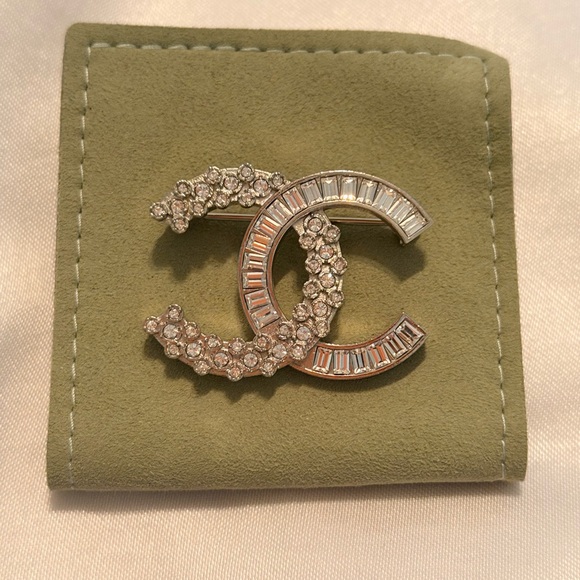 CHANEL Silver and Crystal Brooch